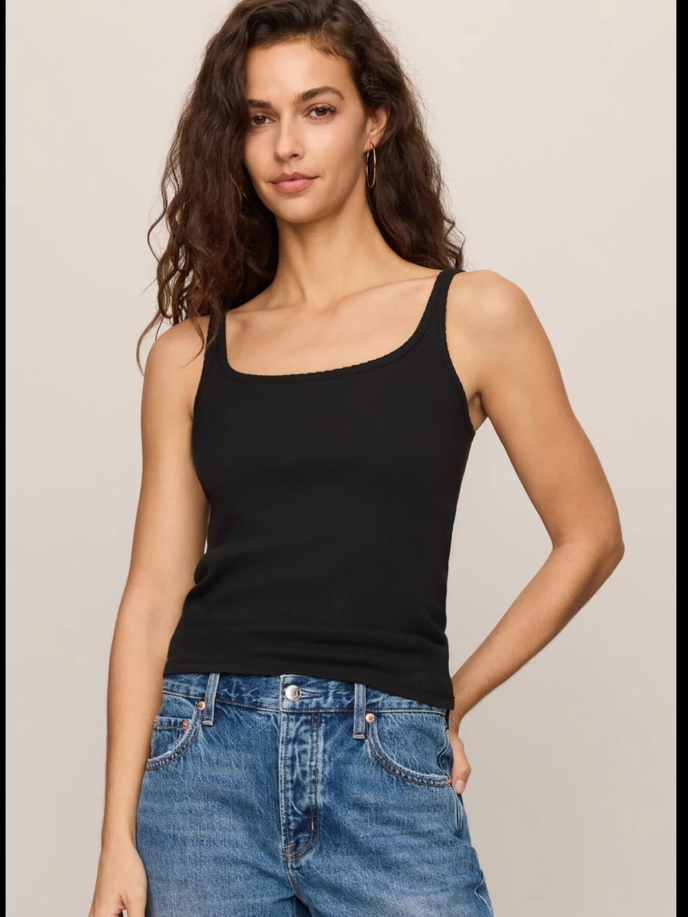 J. Crew Black Scalloped Square-Neck Tank